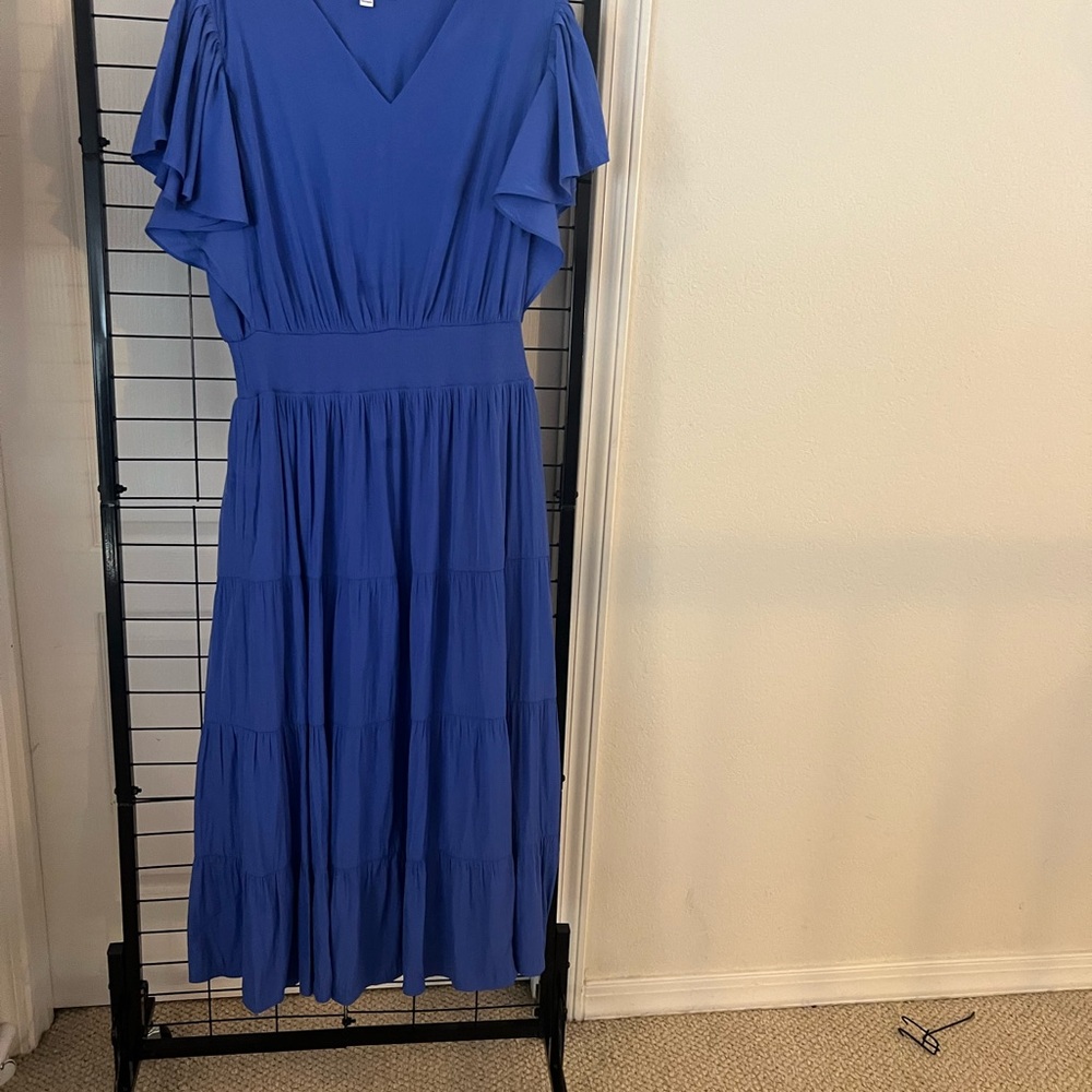 Chico's Royal Blue Midi Dress with Flutter Sleeves